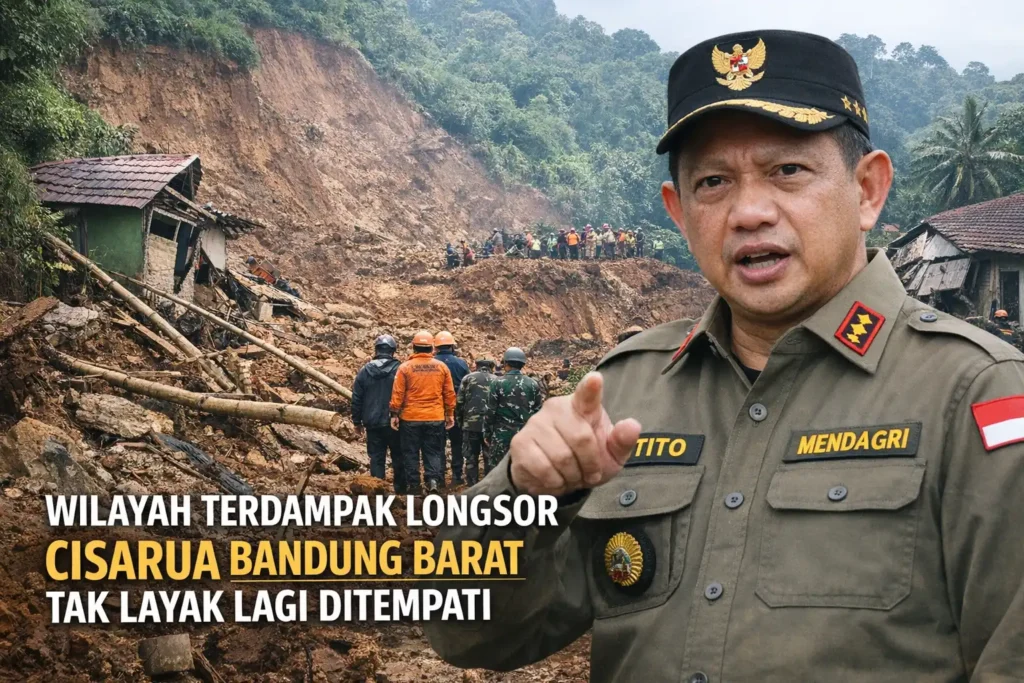 Tito Karnavian Sebut Wilayah Terdampak Longsor Cisarua Bandung Barat Tak Layak Lagi Untuk Ditempati