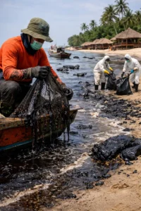 Read more about the article Limbah Minyak Hitam Ganggu Aktivitas Nelayan dan Pariwisata di Bintan