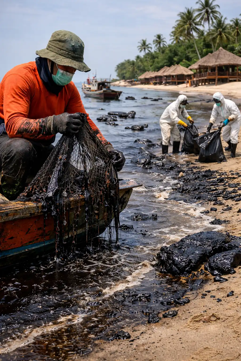 You are currently viewing Limbah Minyak Hitam Ganggu Aktivitas Nelayan dan Pariwisata di Bintan